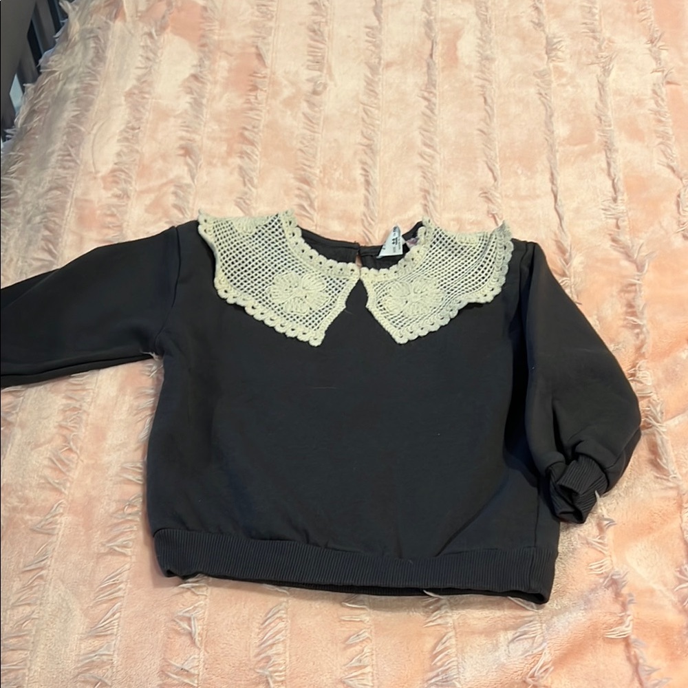 Black Sweater with Lace Collar